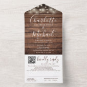 Rustieke Houten Strijklichten QR Code Bruiloft All In One Uitnodiging (Binnen)