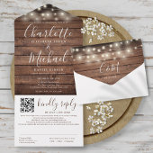 Rustieke Houten Strijklichten QR Code Bruiloft All In One Uitnodiging