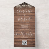 Rustieke Houten Strijklichten QR Code Bruiloft All In One Uitnodiging (Binnen)