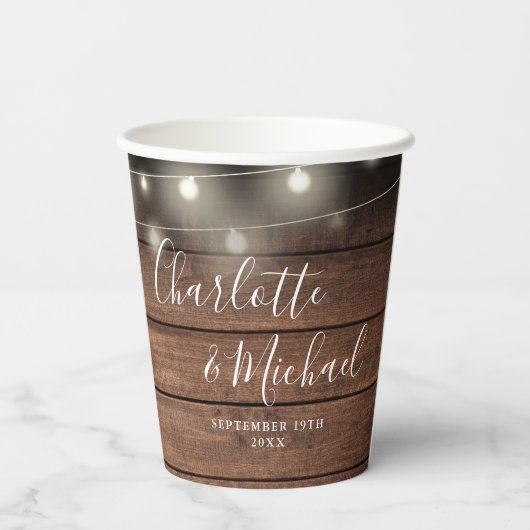 Rustieke Houten Strijklichten Signature Script Bru Papieren Bekers (Achterkant)