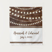 Rustieke houten string licht aangepaste bruiloft wandkleed (Voorkant)