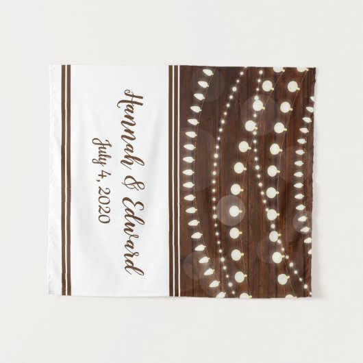 Rustieke houten string licht aangepaste bruiloft wandkleed (Voorkant (horizontaal))