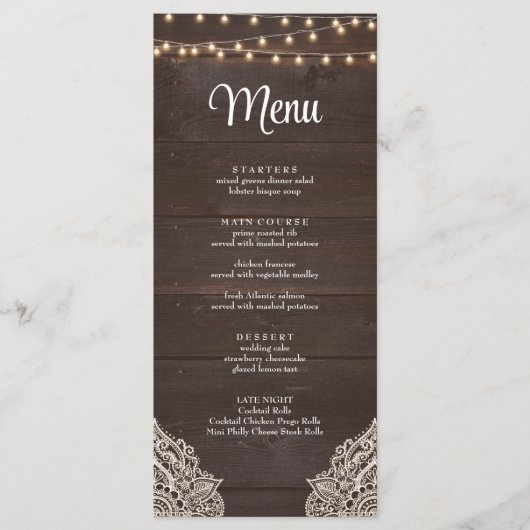 Rustieke houten string licht menu Kaart (Voorkant)