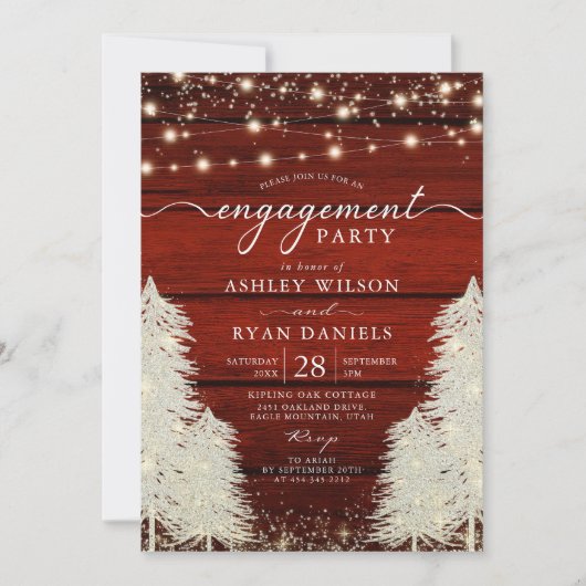 Rustieke houten string lichten bomen verlovingsfee kaart (Voorkant)