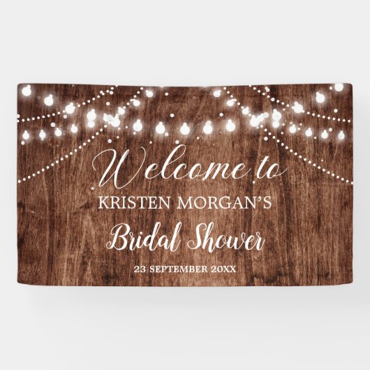 Rustieke houten string lichten tuin Vrijgezellenfe Spandoek (Horizontaal)