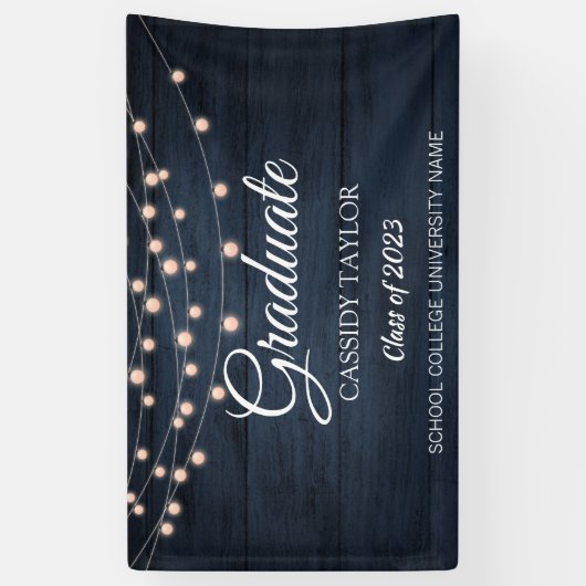 Rustieke houten String Lights Afstuderen Spandoek (Verticaal)