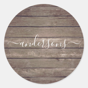Rustieke houten textuur gepersonaliseerde handteke ronde sticker
