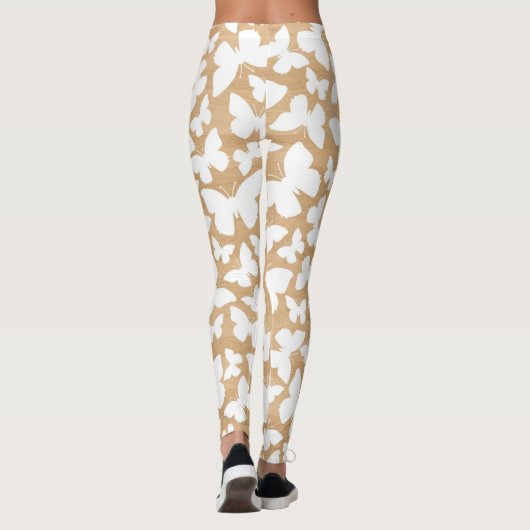 Rustieke houten textuur met vlinderpatroon leggings (Achterkant)