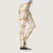 Rustieke houten textuur met wit gebladerte patroon leggings (Rechts)