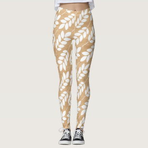 Rustieke houten textuur met wit gebladerte patroon leggings