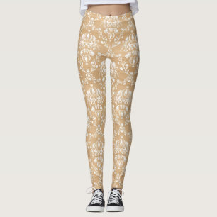 Rustieke houten textuur met witte Damask Pattern Leggings