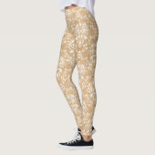 Rustieke houten textuur met witte Damask Pattern Leggings (Links)
