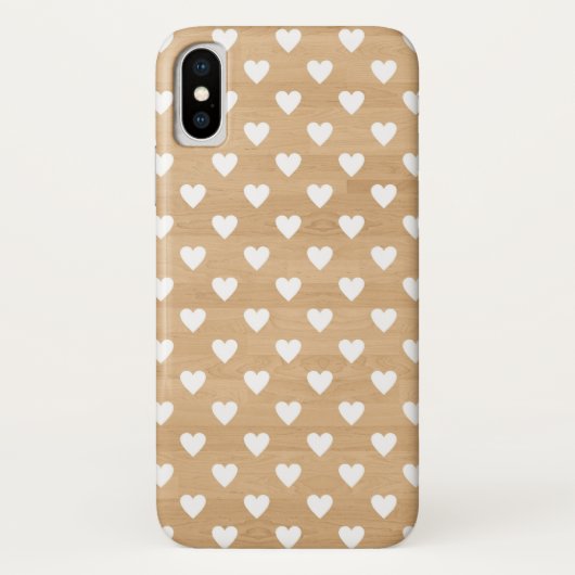 Rustieke houten textuur met witte hartjes patroon Case-Mate iPhone case (Achterkant)