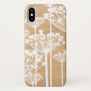 Rustieke houten textuur met witte paardebloemen iPhone x hoesje