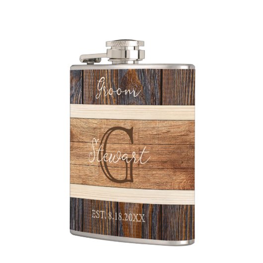 Rustieke Houten Tone bruidsmuts Heupfles (Links)