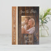 Rustieke houten Toon Bewaar de datum Bruiloft Kaar Kaart (Staand voorkant)