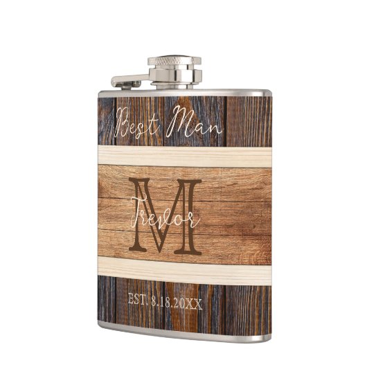 Rustieke houten Toon bruiloft beste man Heupfles (Links)