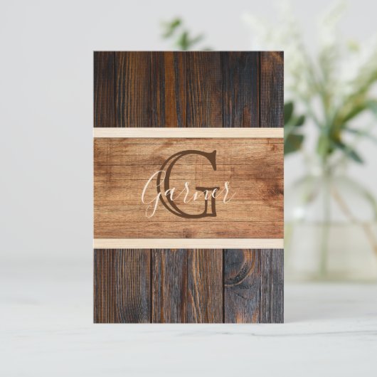 Rustieke houten Toon bruiloft flat dank u kaart (Staand voorkant)