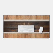 Rustieke Houten Toon Monogram Streep Tan Bureaumat (Keyboard & Muis)