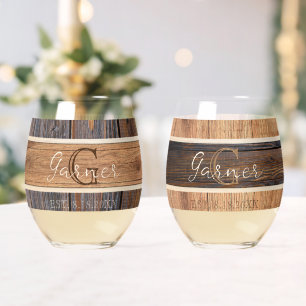 Rustieke houten Toon Mr en Mrs Wedding Wijnglas Zonder Voet