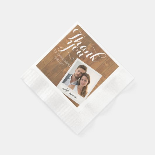 Rustieke houten trouw-fotolijst bedankt servetten (Hoek)