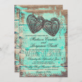 Rustieke Houten Trouw Uitnodigingen Twee Harten Sc (Voorkant / Achterkant)