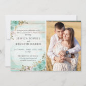 Rustieke houten turquoise Rozen verlovingsfeestfot Kaart (Voorkant)