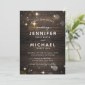 Rustieke houten Twinkle & Lichte Avondbruiloft Kaart (Staand voorkant)
