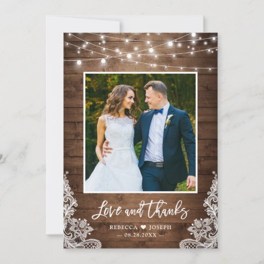 Rustieke houten Twinkle Lights trouwfoto dank u Bedankkaart (Voorkant)