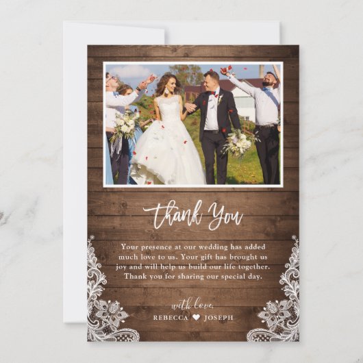 Rustieke houten Twinkle Lights trouwfoto dank u Bedankkaart (Achterkant)