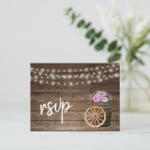 Rustieke houten vat en roze bloemenkool - RSVP Uitnodiging Briefkaart (Staand voorkant)