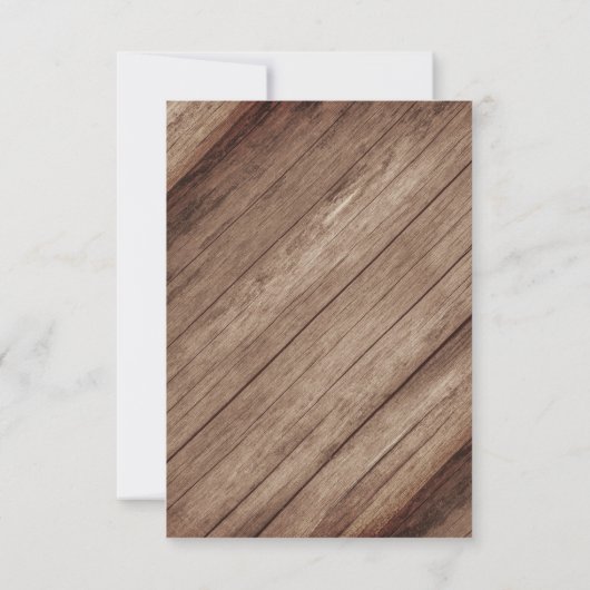 Rustieke houten vat en witte bloemen save the date (Achterkant)