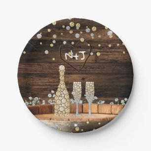 Rustieke Houten Vat Lichten Champagne Modern Feest Papieren Bordje