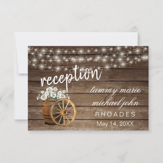 Rustieke houten vat witte bloemen - Receptie Kaart (Voorkant)
