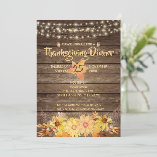 Rustieke Houten Waterverf Herfst Bloemen Thanksgiv Kaart (Staand voorkant)