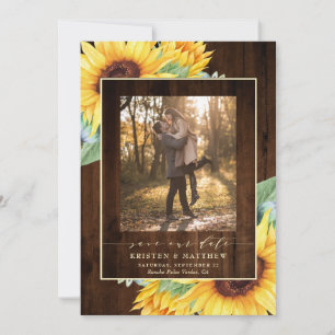 Rustieke Houten Waterverf Zonnebloem Foto Save The Date