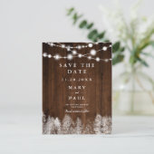 Rustieke houten winter string lampen opslaan van d aankondigingskaart (Staand voorkant)