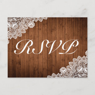 Rustieke houten & witte kant RSVP uitnodiging