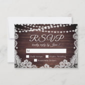 Rustieke Houten Witte Kant String Lights Bruiloft RSVP Kaartje (Voorkant)