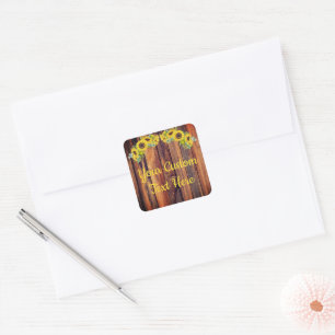Rustieke Houten Zonnebloem Huwelijksfeest Cadeautj Vierkante Sticker