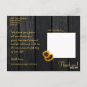 Rustieke houten zonnebloemen bruiloft dank u briefkaart (Achterkant)