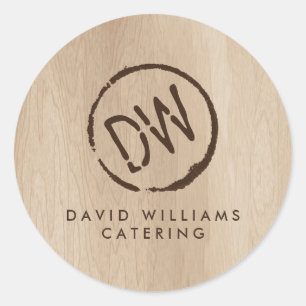Rustieke houtgebrande gestempelde monogram caterin ronde sticker