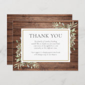 Rustieke houtgroen begrafenis viering van het leve bedankkaart (Voorkant / Achterkant)