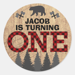 Rustieke houthakker Buffalo Plaid Eerste Verjaarda Ronde Sticker