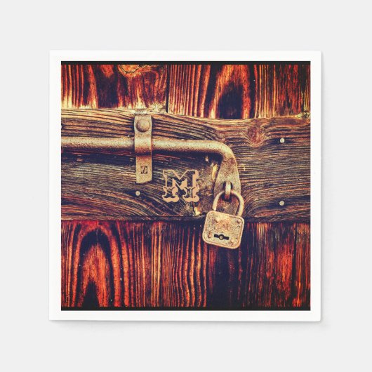 Rustieke houtnerf antiek messing lock bruin servet (Voorkant)