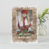 Rustieke houtnerfstructuur seizoensgroet feestdagenkaart (Staand voorkant)