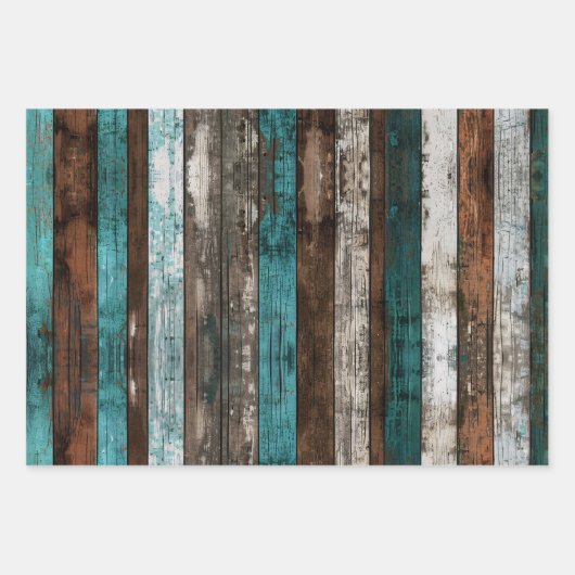 Rustieke houttextuur Blauwgroen en bruine decoupag Inpakpapier Vel (Voorkant 2)