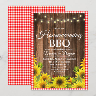 Rustieke huisverwarmingsbarbecue zonnebloem uitnod kaart