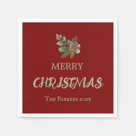 Rustieke hulst met rode bessen en dennenappel servet