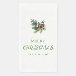 Rustieke hulst met rode bessen en dennenappel servet